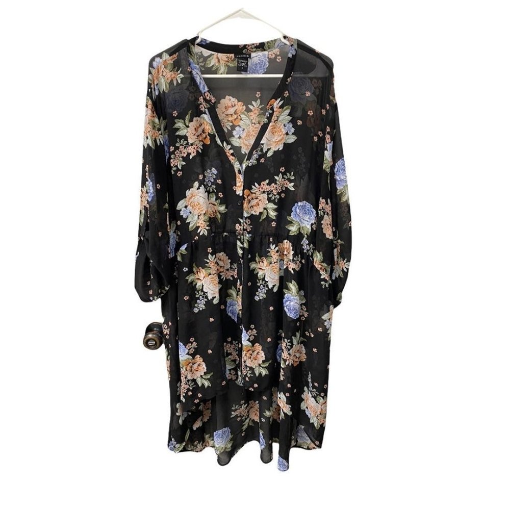 TORRID BLACK FLORAL CHIFFON HI-LO BABYDOLL TUNIC 6 - Picture 2 of 5